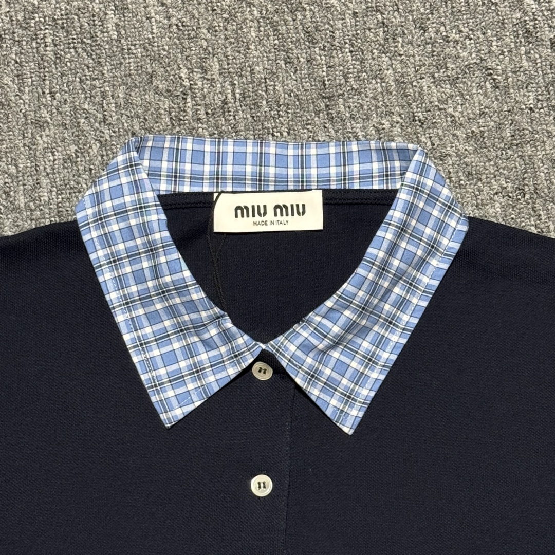 Miu Miu layered-effect Polo Shirt | Blue（MJN555-SOO-O15WD）