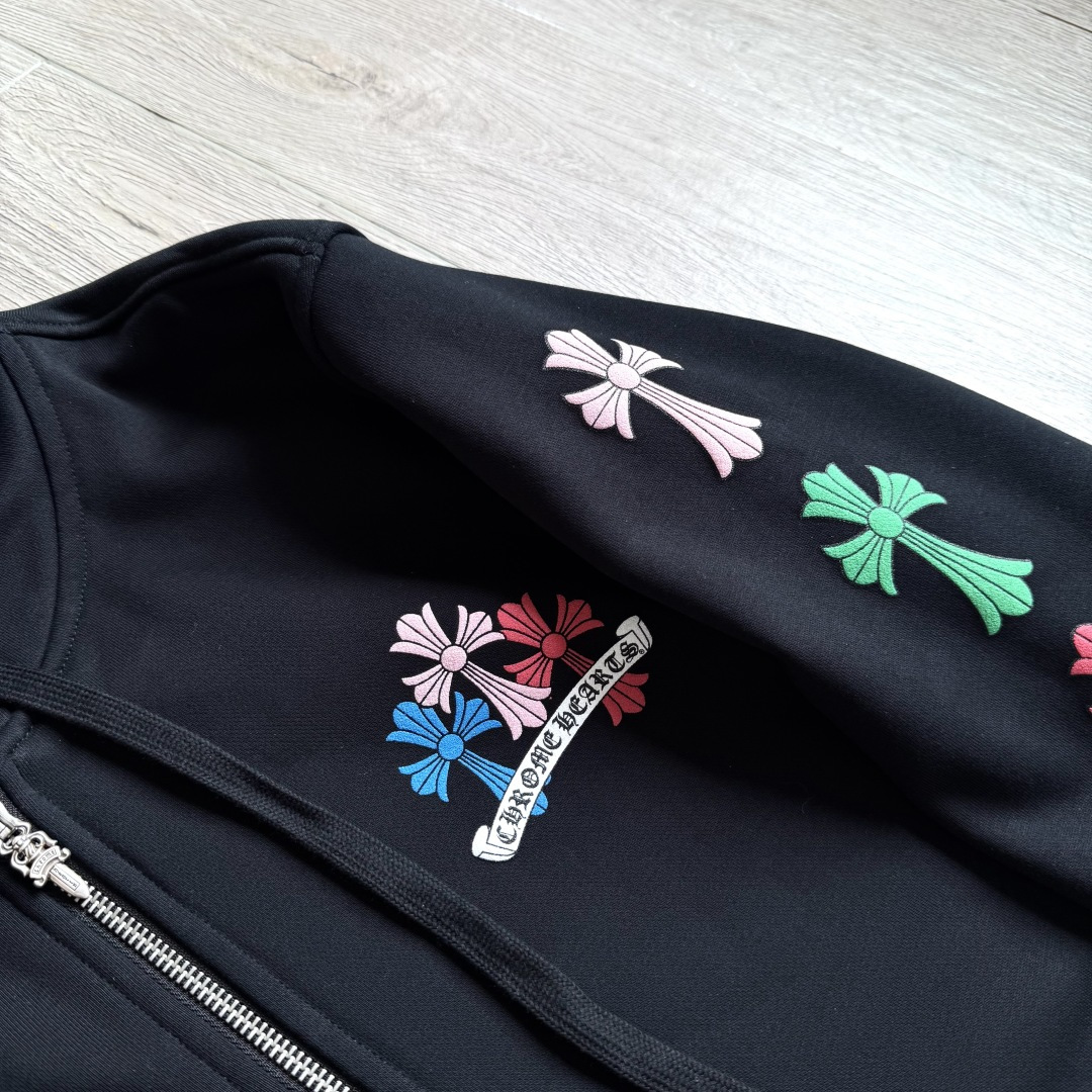 CHROME HEARTS Multi Color Cross Zip-Up Hoodie Black (CH-2022100803）