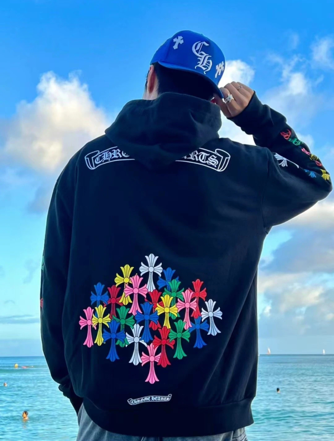 CHROME HEARTS Multi Color Cross Zip-Up Hoodie Black (CH-2022100803）