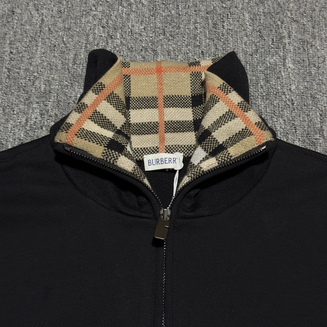 Burberry check collar cotton half-zip sweatshirt (black)（80978221)