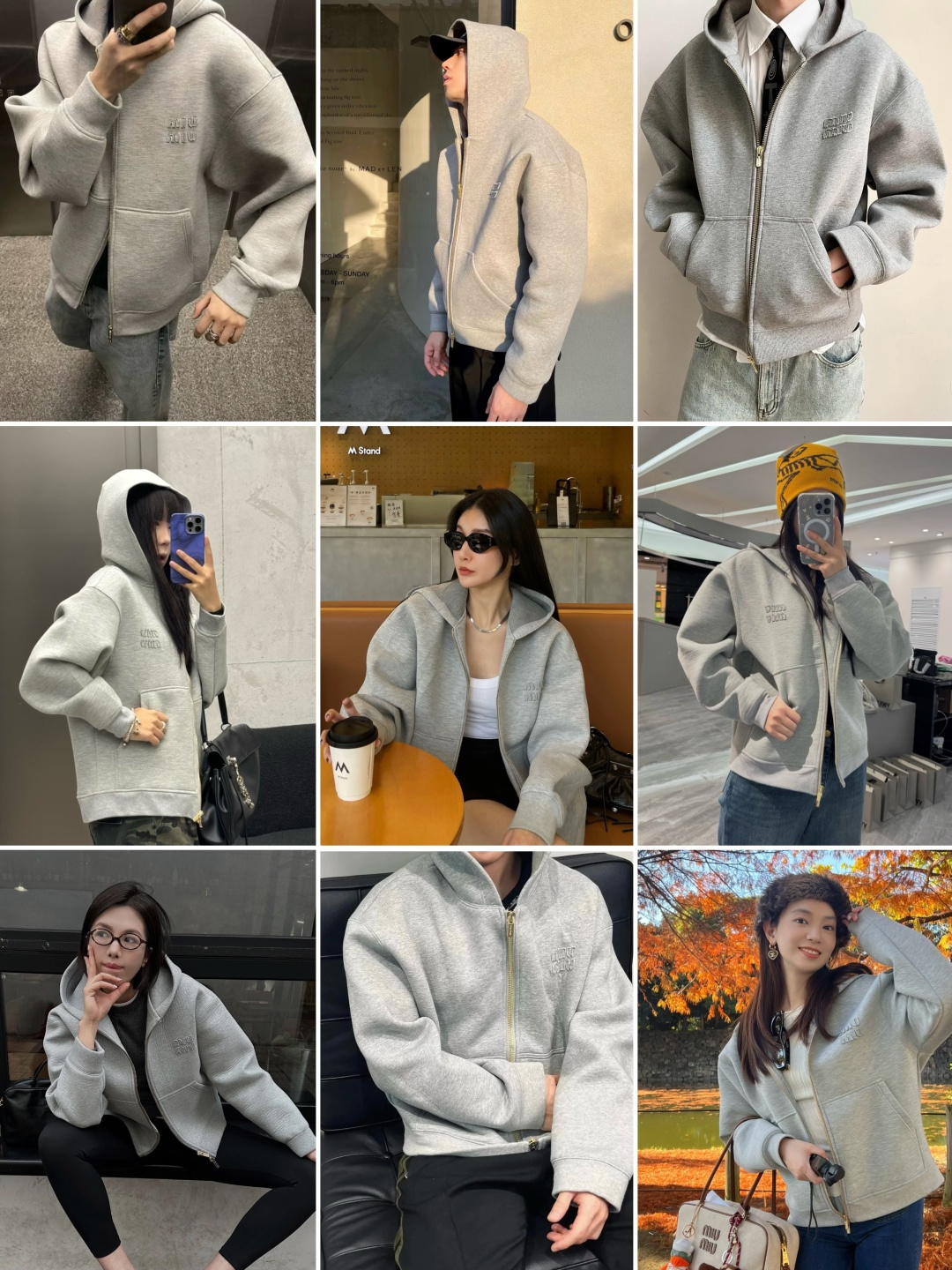 MIU MIU logo zip-up hoodie, long-sleeved, grey（MJL967-13TC-F0031）