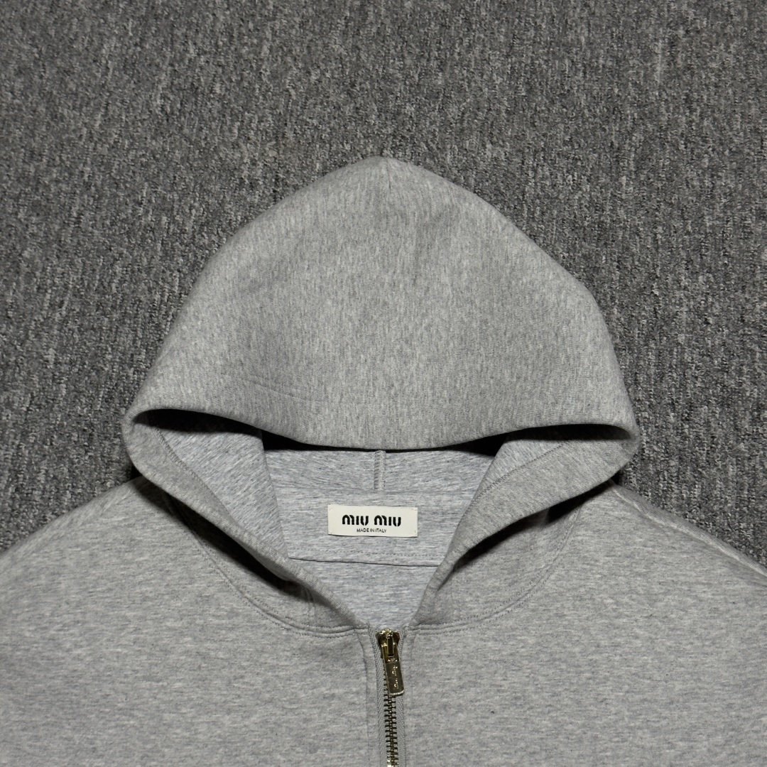 MIU MIU logo zip-up hoodie, long-sleeved, grey（MJL967-13TC-F0031）