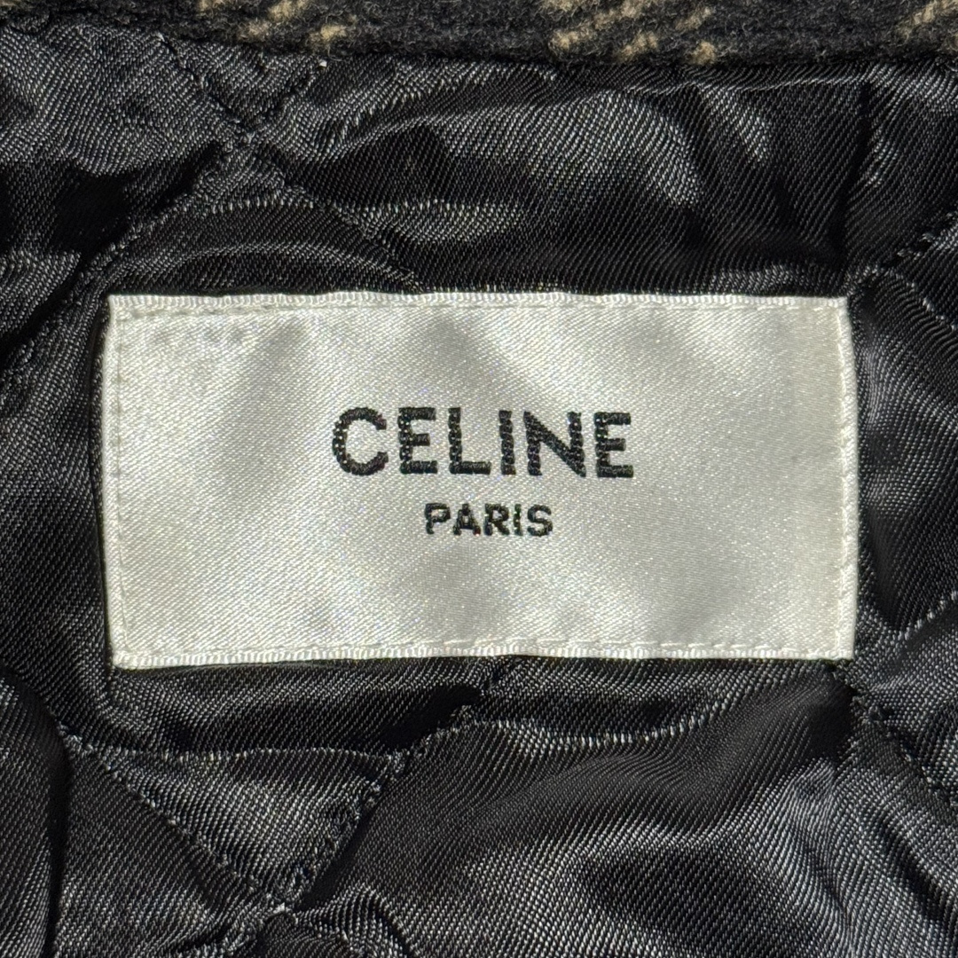 Celine check wool cardigan shirt - camel/black (2W30D338Z-03CI）