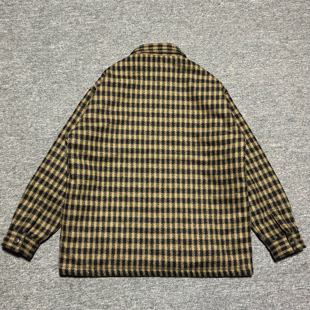 Celine check wool cardigan shirt - camel/black (2W30D338Z-03CI）