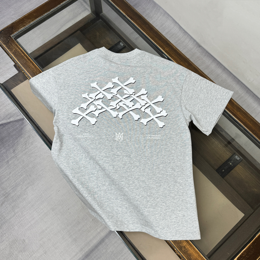 Amiri Men's White Hollywood Bones Stacked Logo T-Shirt (AMJYTE1075）