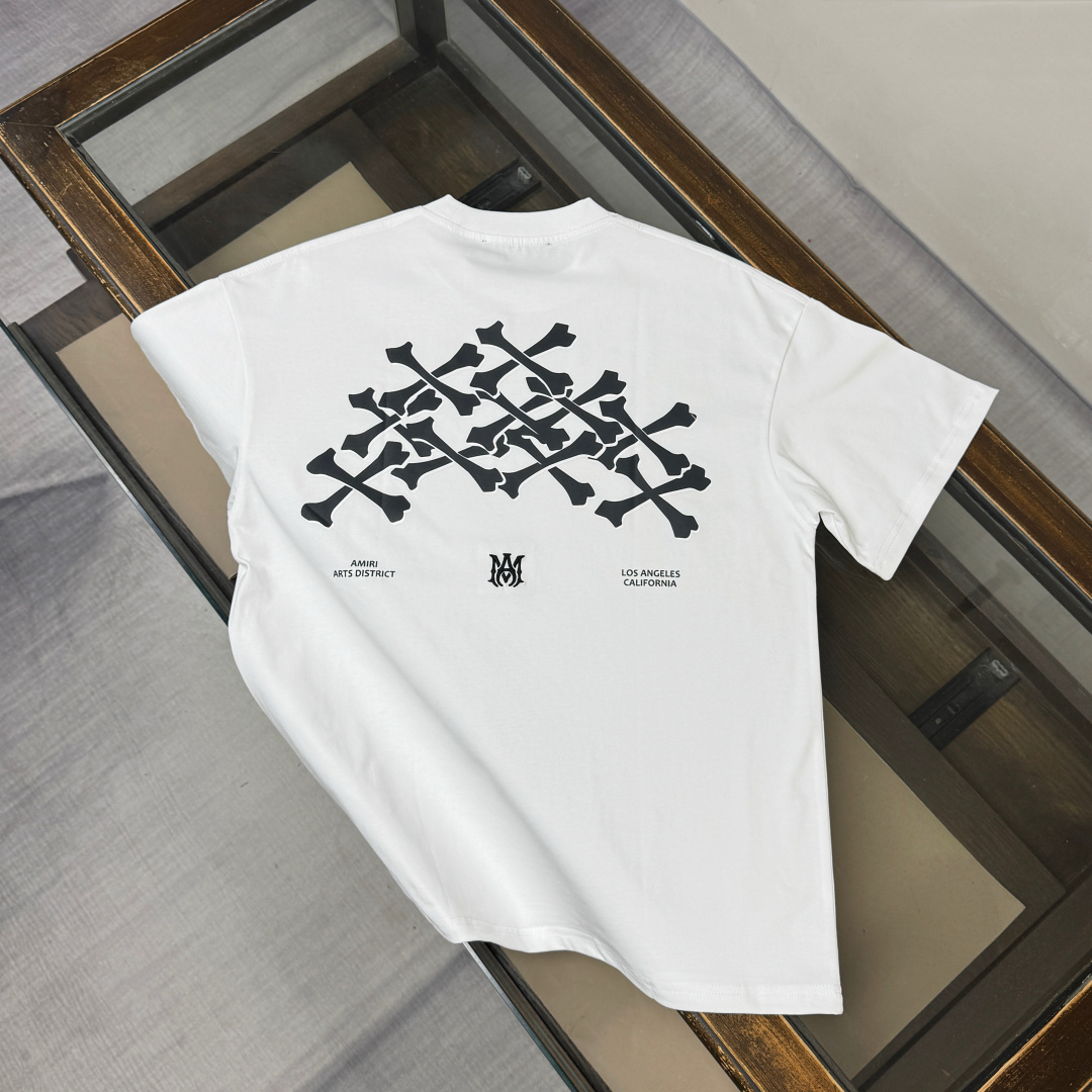 Amiri Men's White Hollywood Bones Stacked Logo T-Shirt (AMJYTE1075）