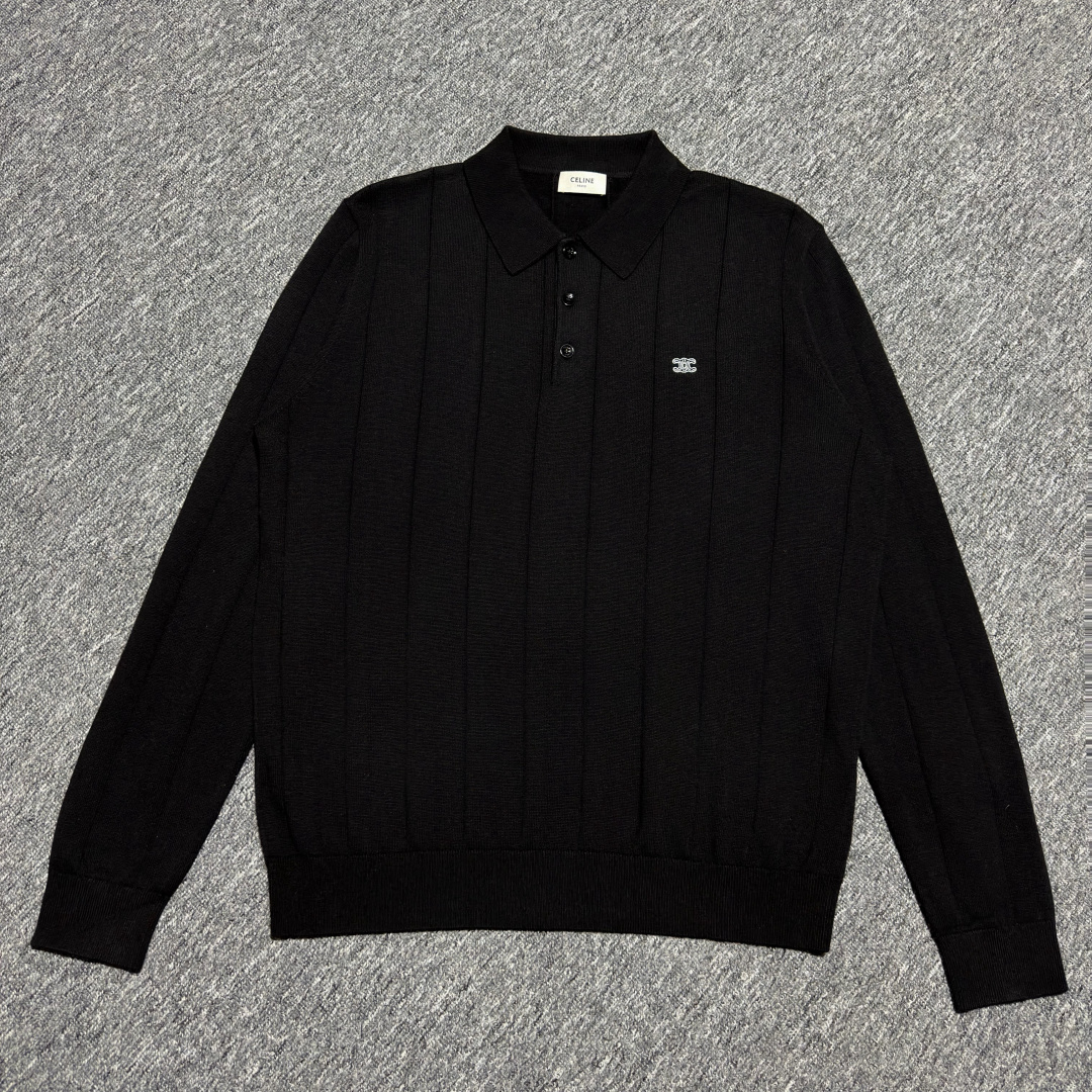 Celine fine-knit silk and cotton polo shirt (RX0JZ3B59.38NO）