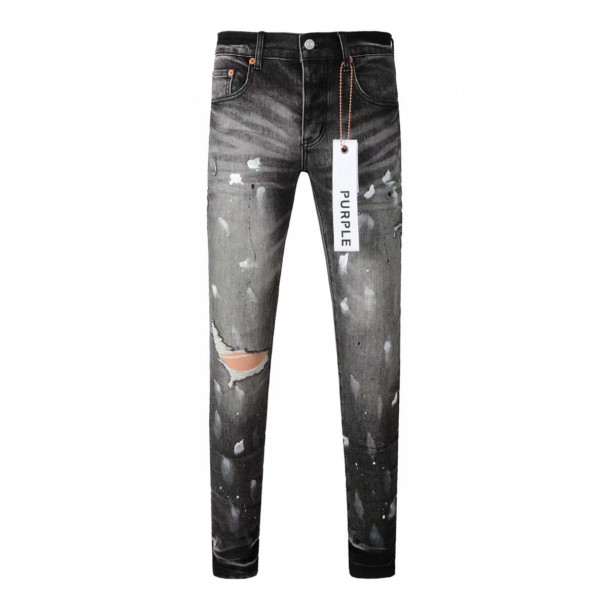 PURPLE BRAND Washed Paint Distressed Denim in Black (P002-BOP）