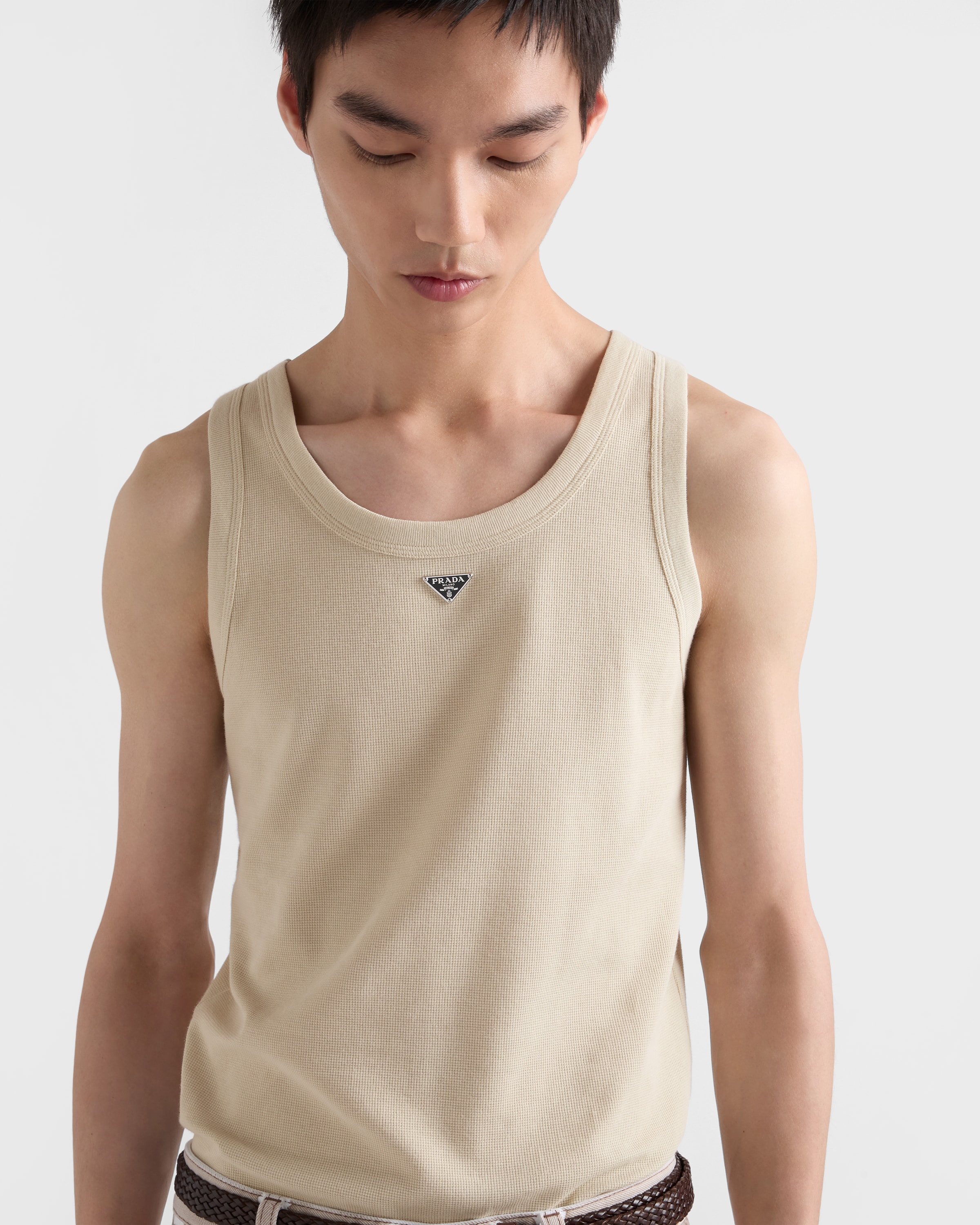 Limestone Cotton tank top | PRADA - Saudi Arabia
