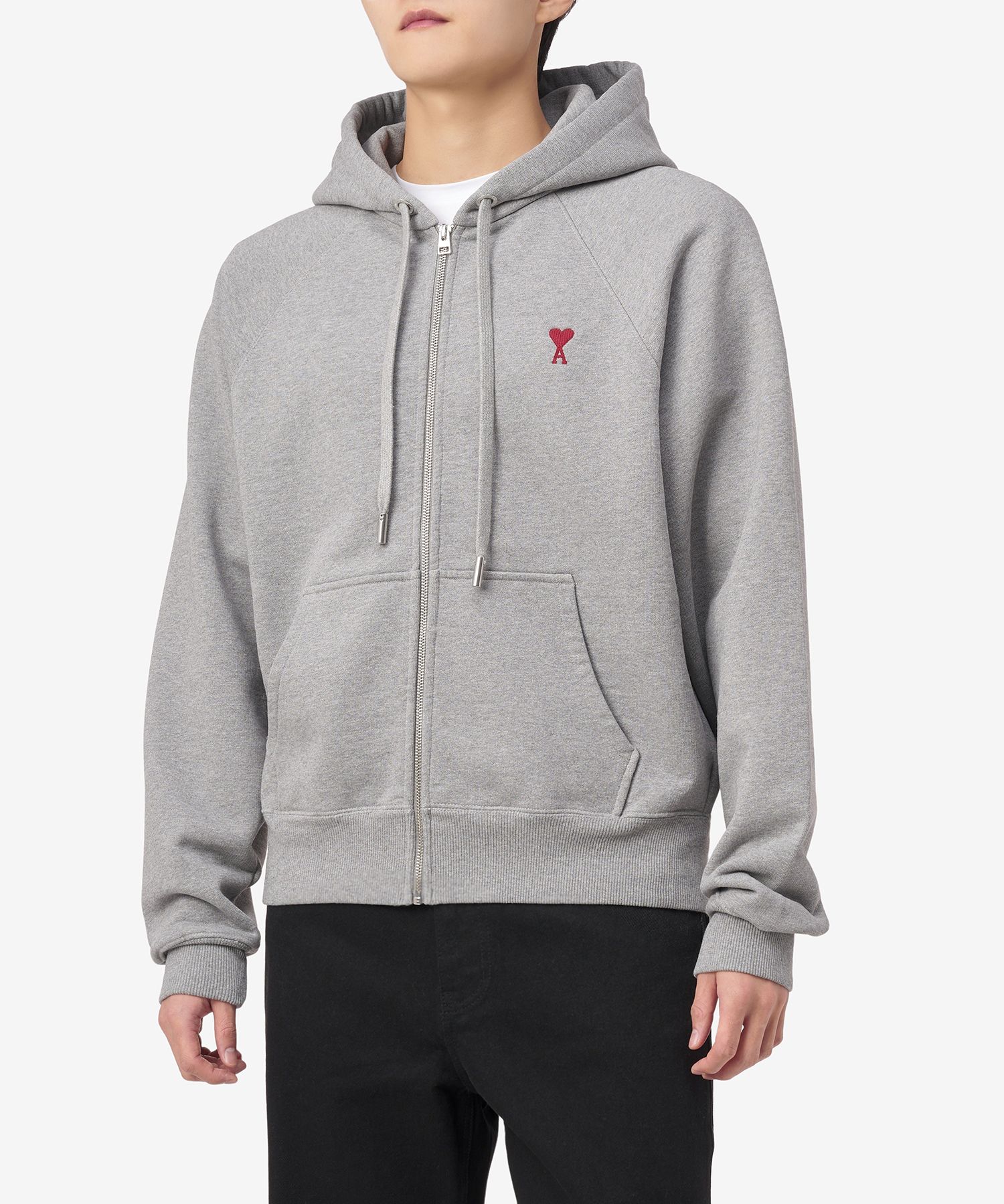 MUSINSA | AMI Men's Heart Logo Zip-Up Hoodie - Gray ...