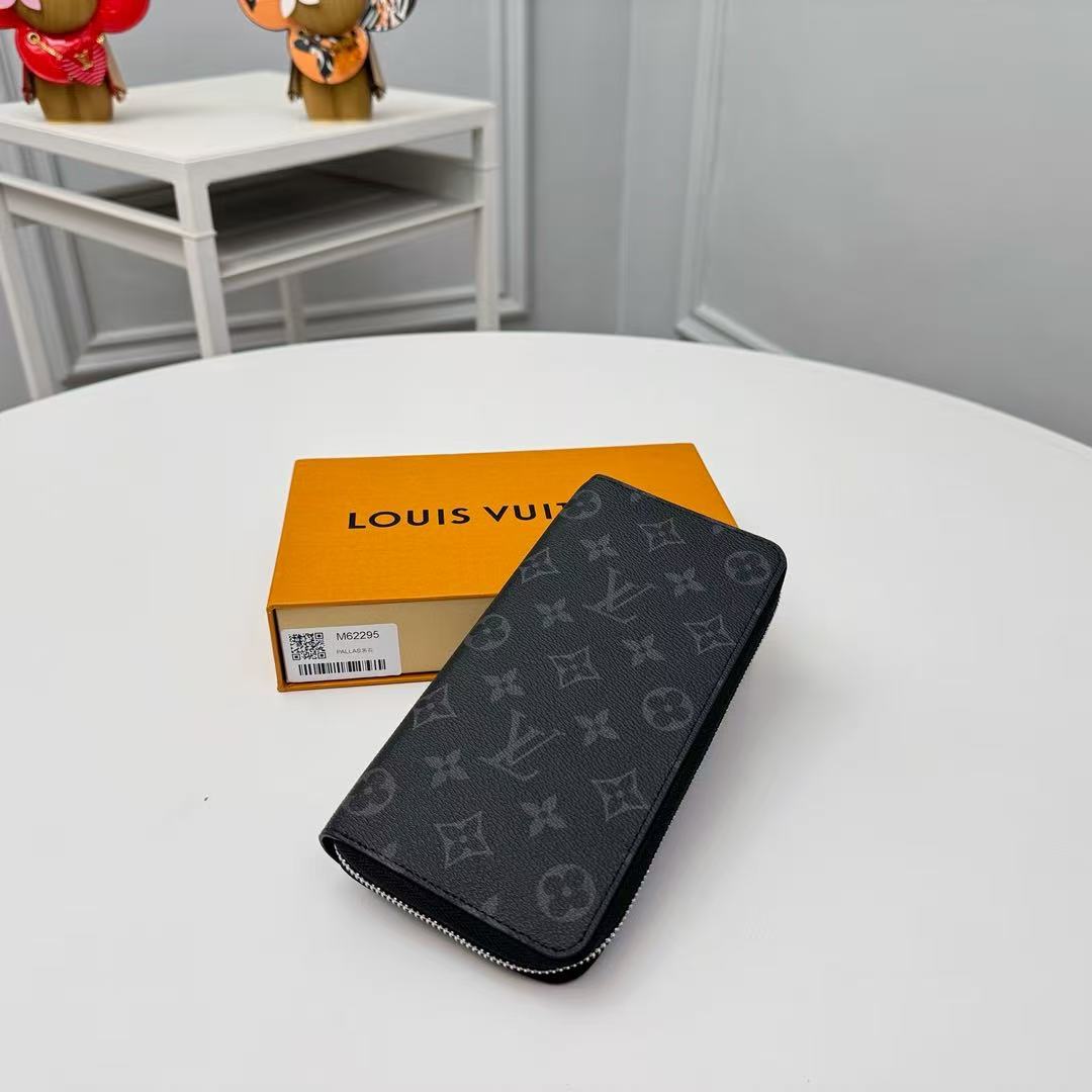 Louis Vuitton Monogram Eclipse Zippy Vertical M62295 Black Round Zipper Wallet（M62295）