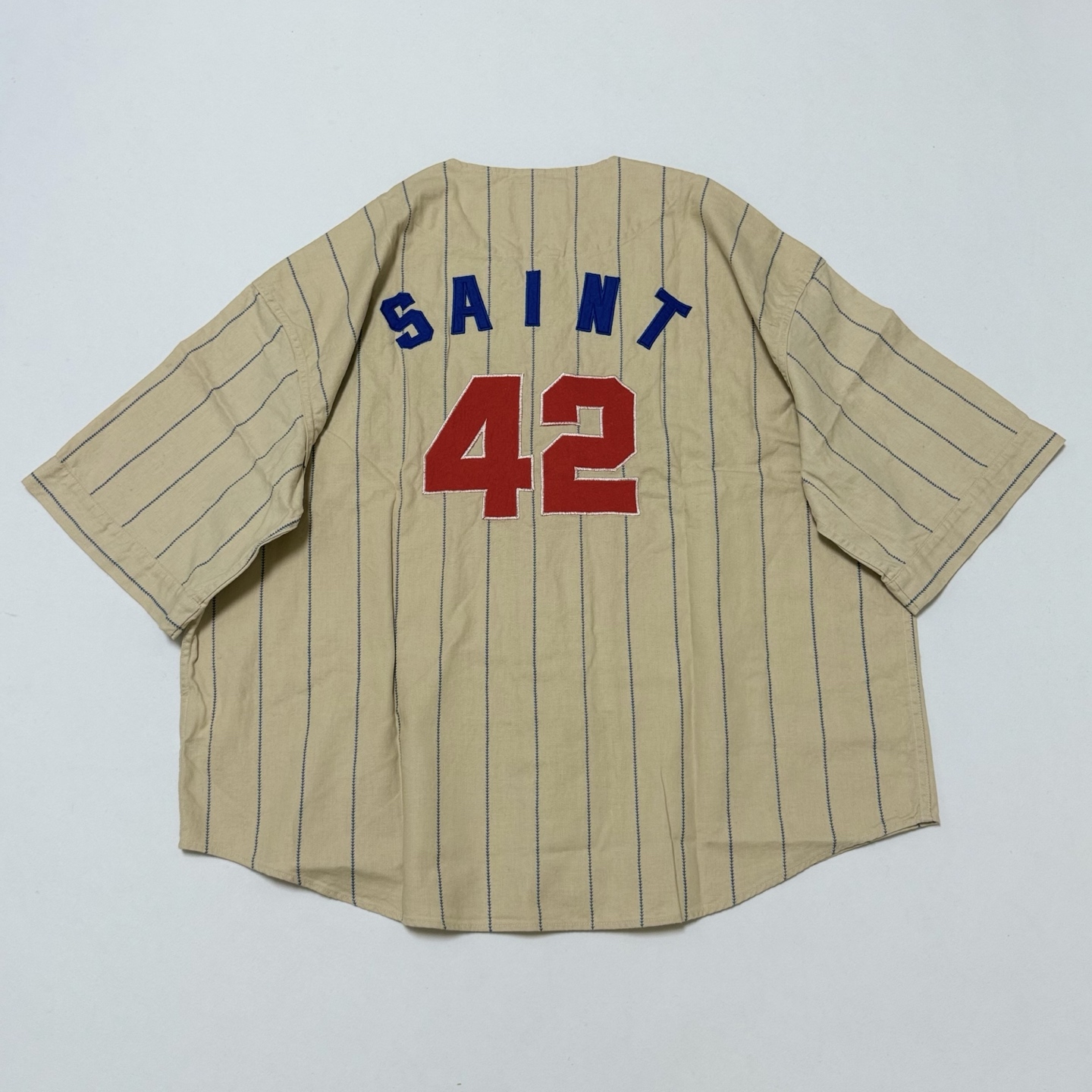 SAINT MXXXXXX Pinstriped Baseball Shirt (SMMK80000039）