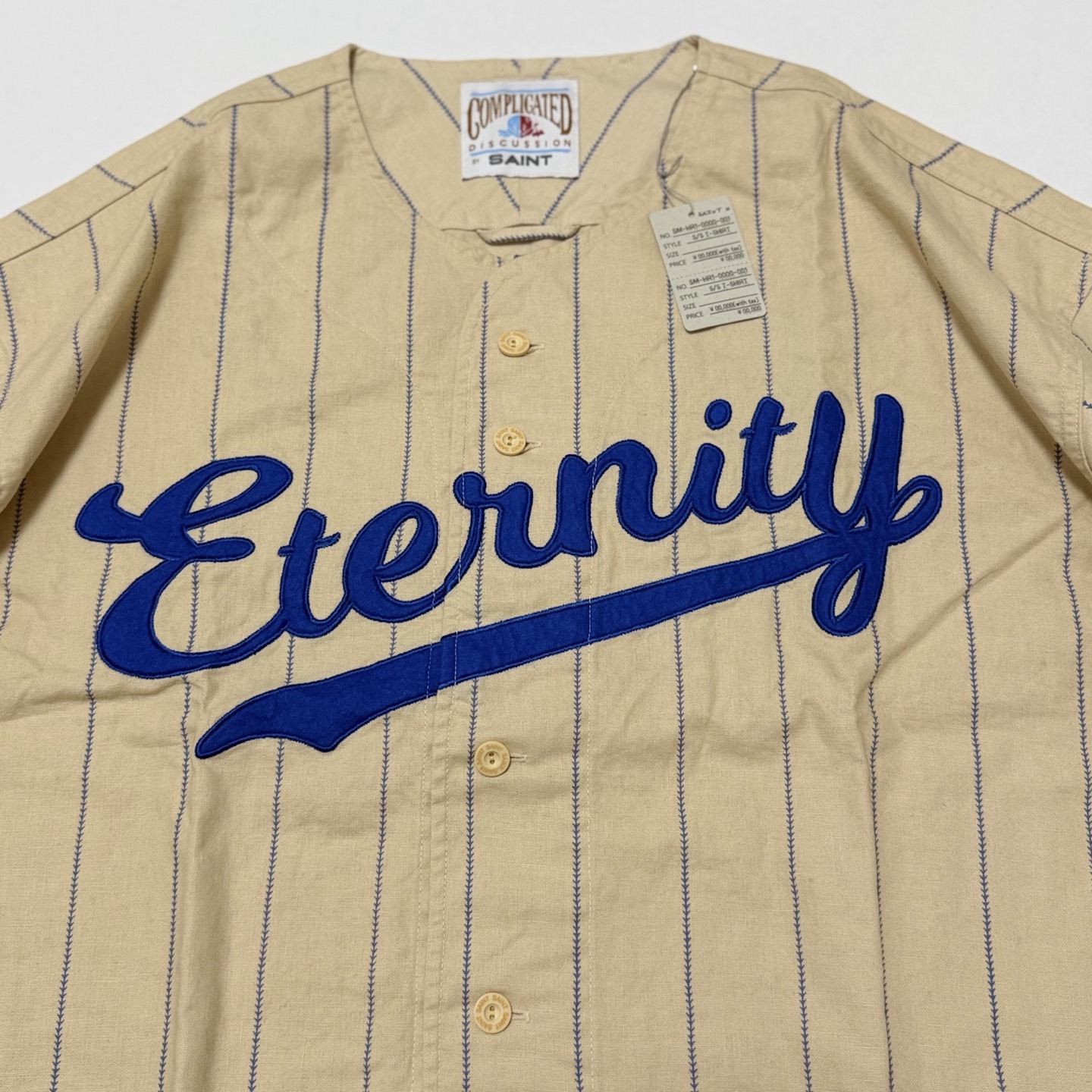 SAINT MXXXXXX Pinstriped Baseball Shirt (SMMK80000039）