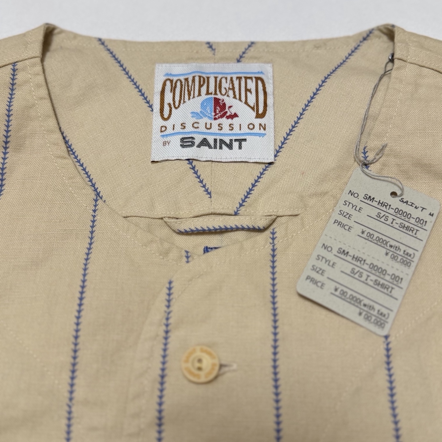 SAINT MXXXXXX Pinstriped Baseball Shirt (SMMK80000039）