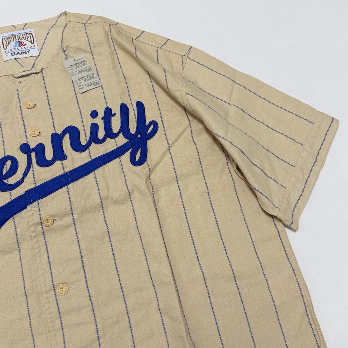 SAINT MXXXXXX Pinstriped Baseball Shirt (SMMK80000039）