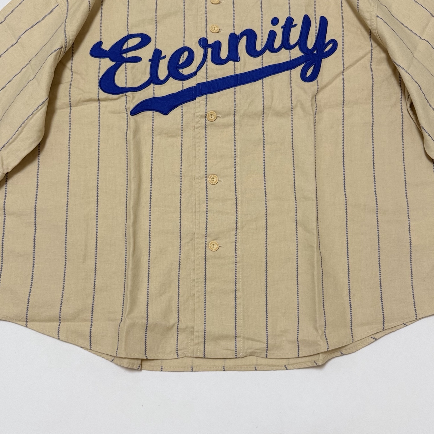 SAINT MXXXXXX Pinstriped Baseball Shirt (SMMK80000039）