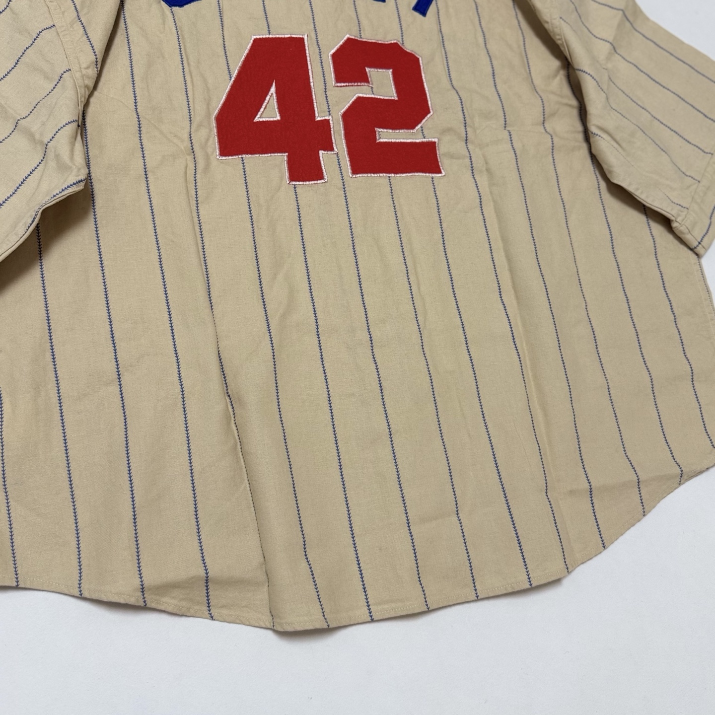 SAINT MXXXXXX Pinstriped Baseball Shirt (SMMK80000039）