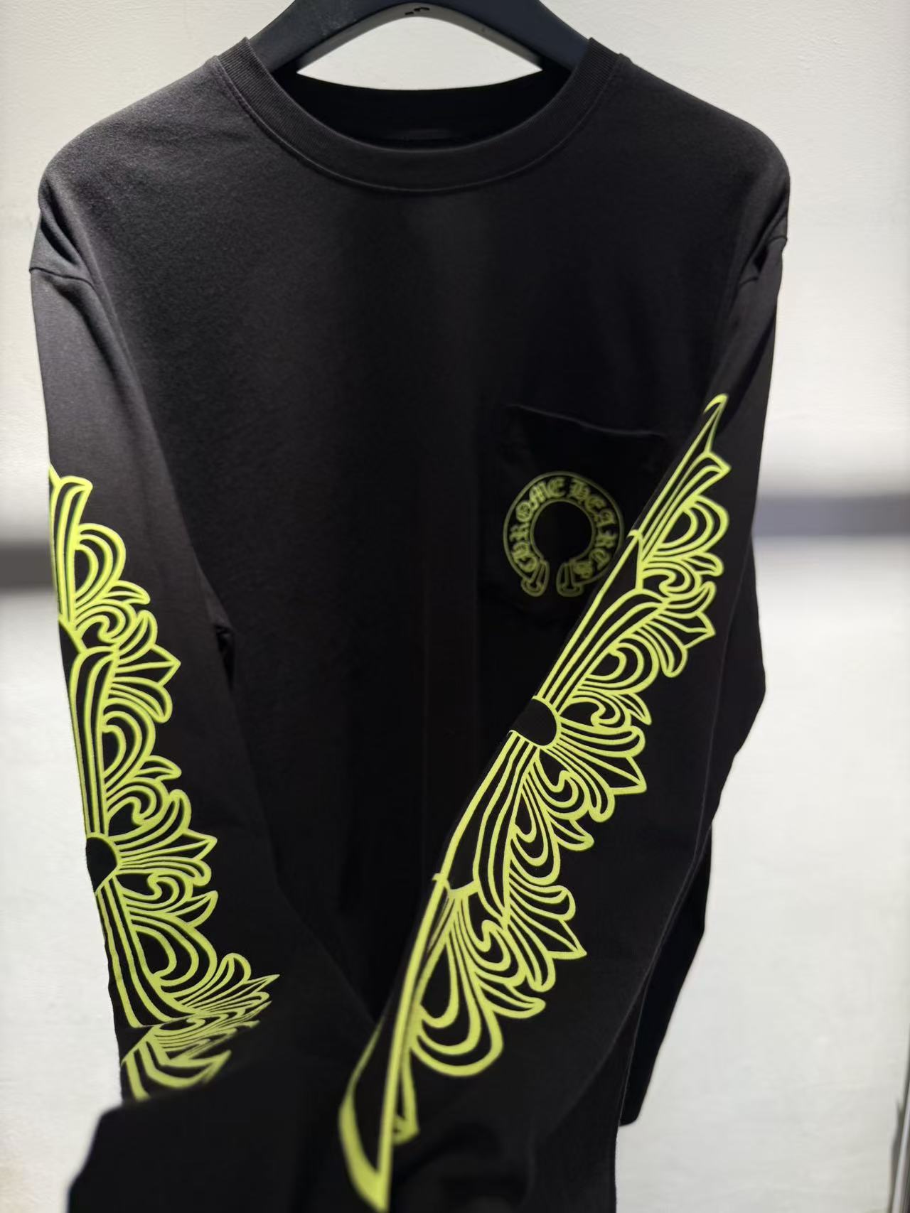 【N】Chrome Hearts Horse Shoe L/S T-Shirt "Black/Neon Yellow" (CH20269149）