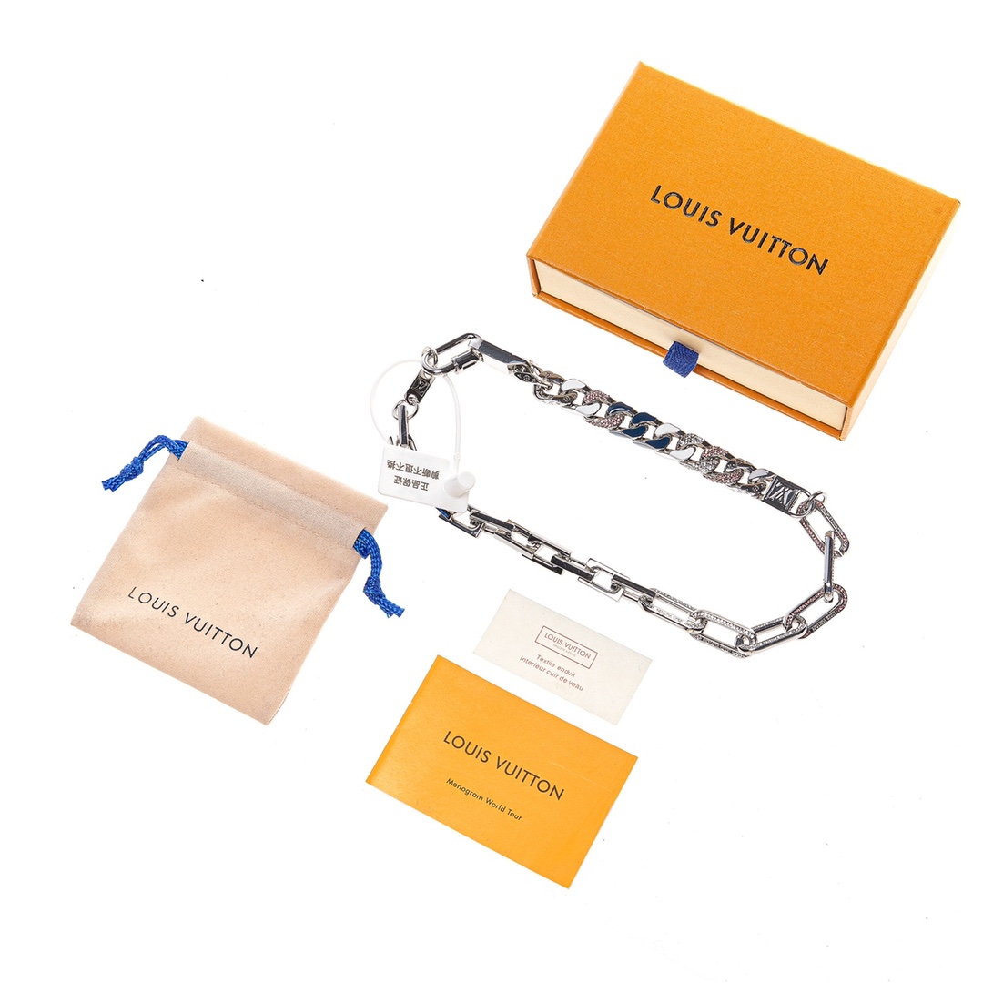 Louis Vuitton MP2461 Collier Mix Chain Links Patches Rhinestone Decorated Multi-Chain Necklace for Men(MP2461)