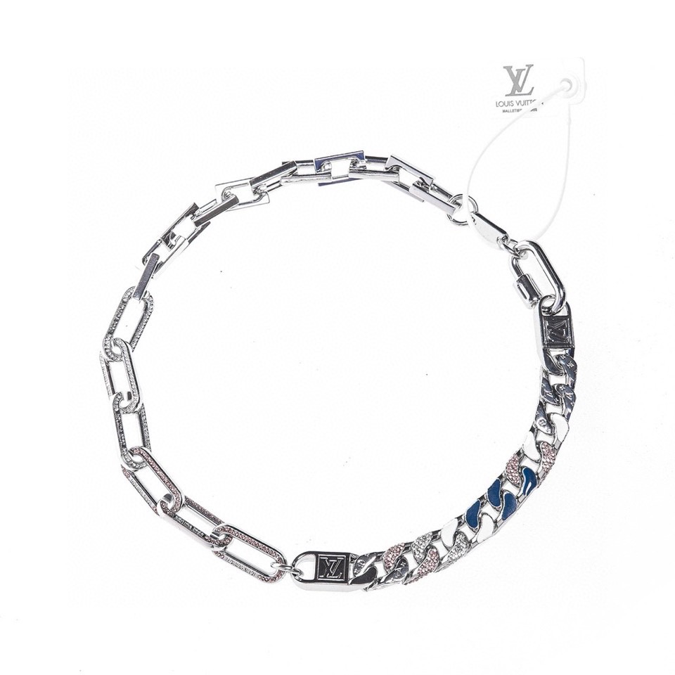 Louis Vuitton MP2461 Collier Mix Chain Links Patches Rhinestone Decorated Multi-Chain Necklace for Men(MP2461)