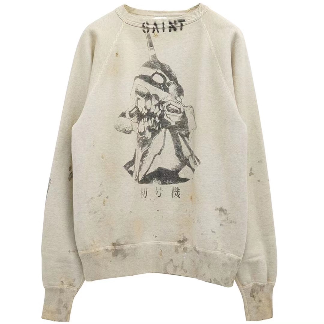 St. Michael 21AW SM-A21-0000-055 SWT_SH EVANGELION Cotton Sweatshirt Gray（A21-0000-055）