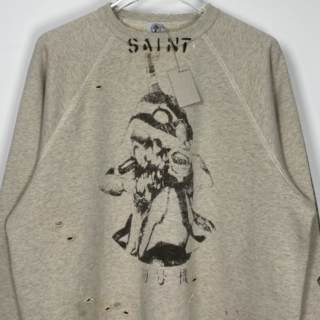 St. Michael 21AW SM-A21-0000-055 SWT_SH EVANGELION Cotton Sweatshirt Gray（A21-0000-055）