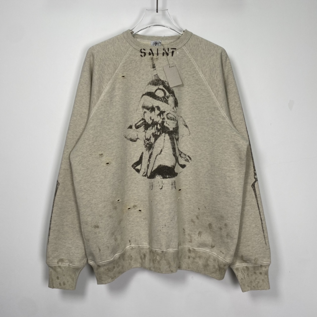 St. Michael 21AW SM-A21-0000-055 SWT_SH EVANGELION Cotton Sweatshirt Gray（A21-0000-055）