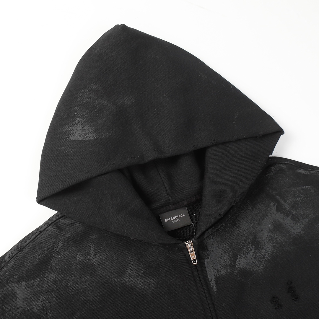 Balenciaga Eiffel Tower Paris Night Distressed Zipper Hoodie(744444TOVE51055）