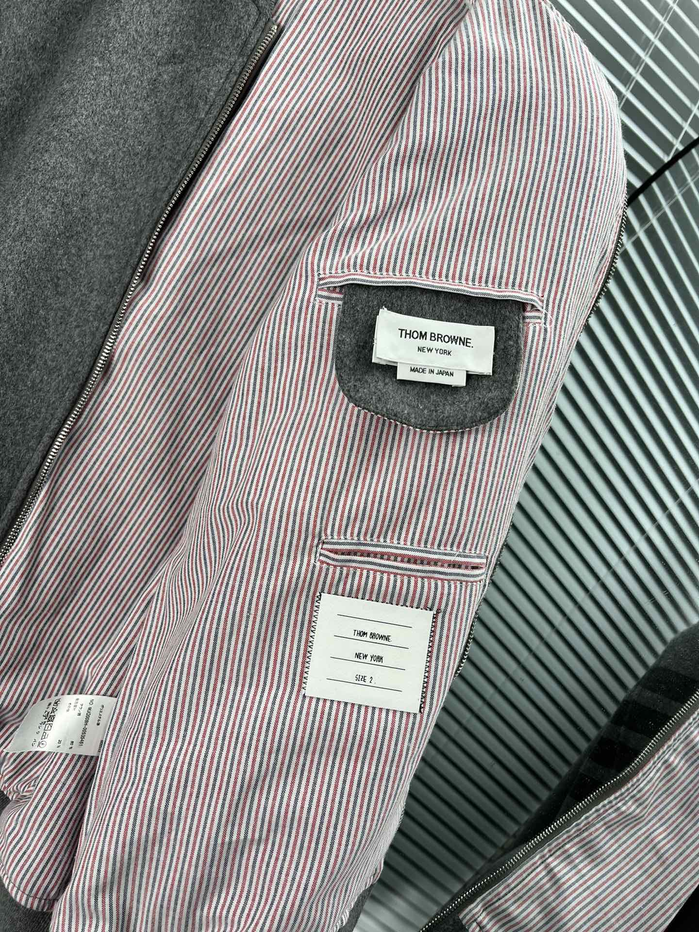 THOM BROW Navy Wool Cashmere Flannel Blouson Tonal 4-Bar Jacket  (MJO030A-06393-415）