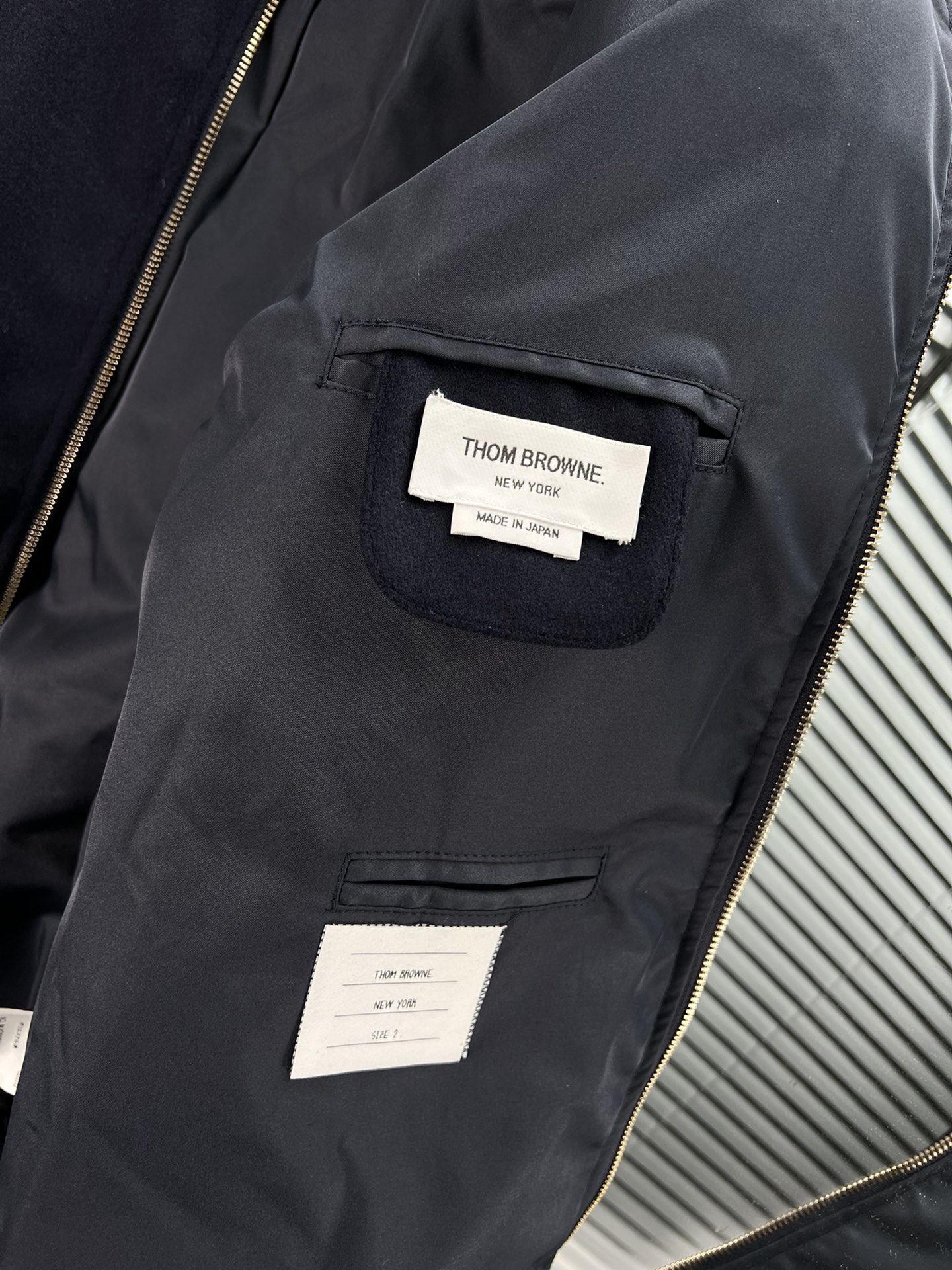 THOM BROW Navy Wool Cashmere Flannel Blouson Tonal 4-Bar Jacket  (MJO030A-06393-415）