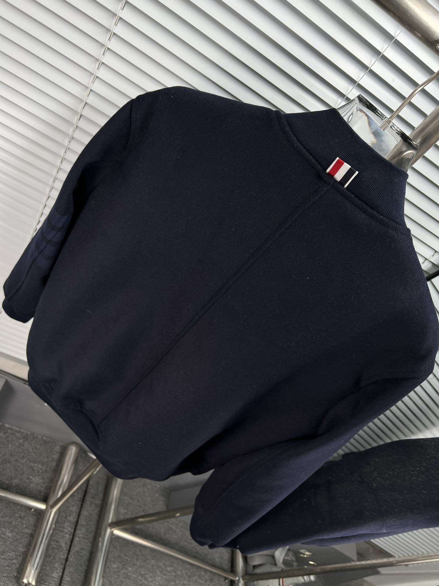 THOM BROW Navy Wool Cashmere Flannel Blouson Tonal 4-Bar Jacket  (MJO030A-06393-415）