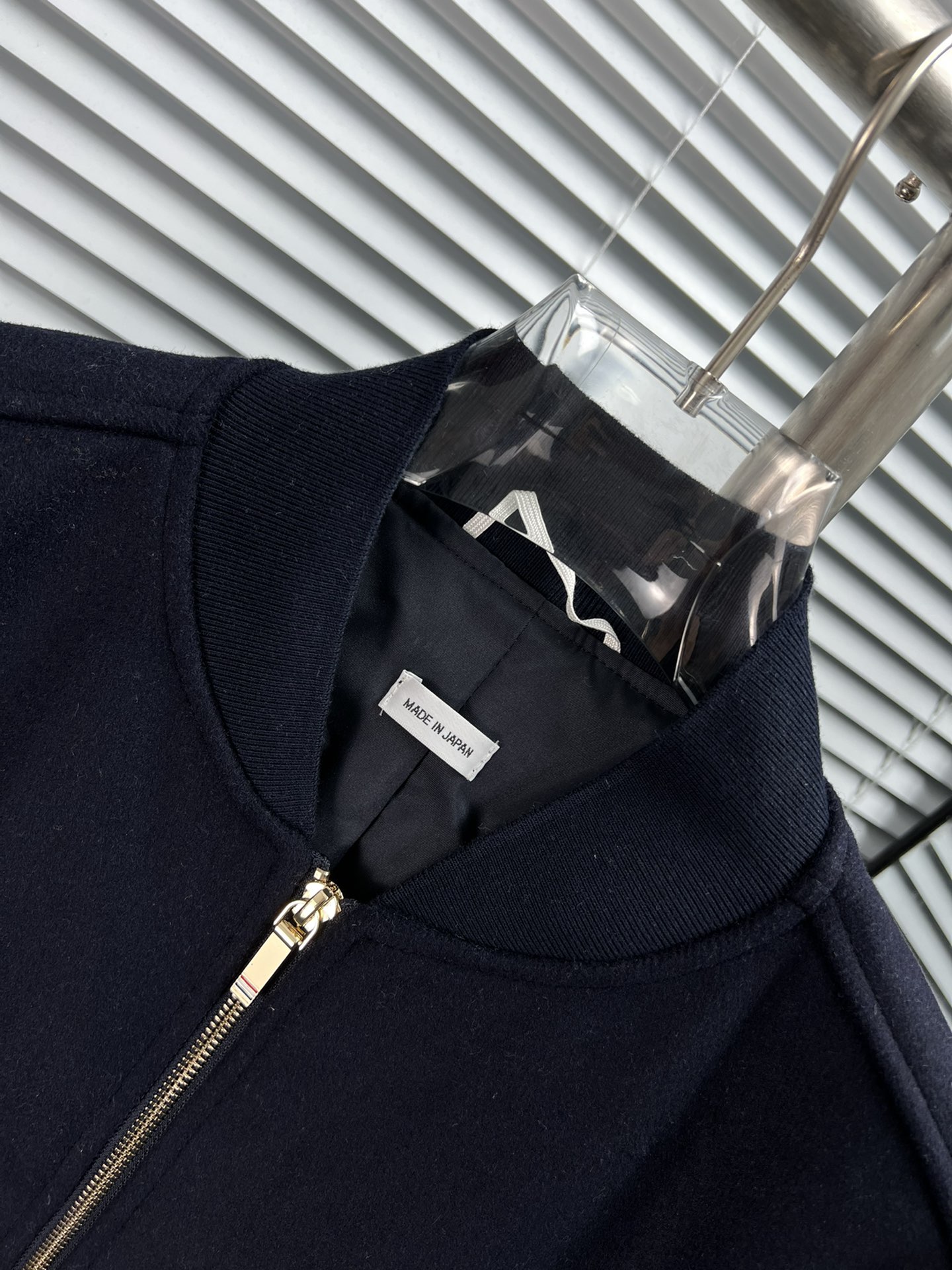 THOM BROW Navy Wool Cashmere Flannel Blouson Tonal 4-Bar Jacket  (MJO030A-06393-415）