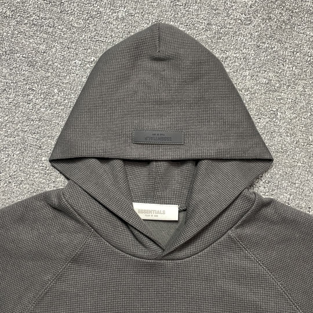 Fear of God Essentials SS23 waffle Raglan Hoodie 'off Black'（FOG-SS23-037）
