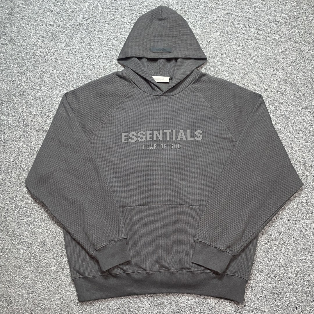 Fear of God Essentials SS23 waffle Raglan Hoodie 'off Black'（FOG-SS23-037）