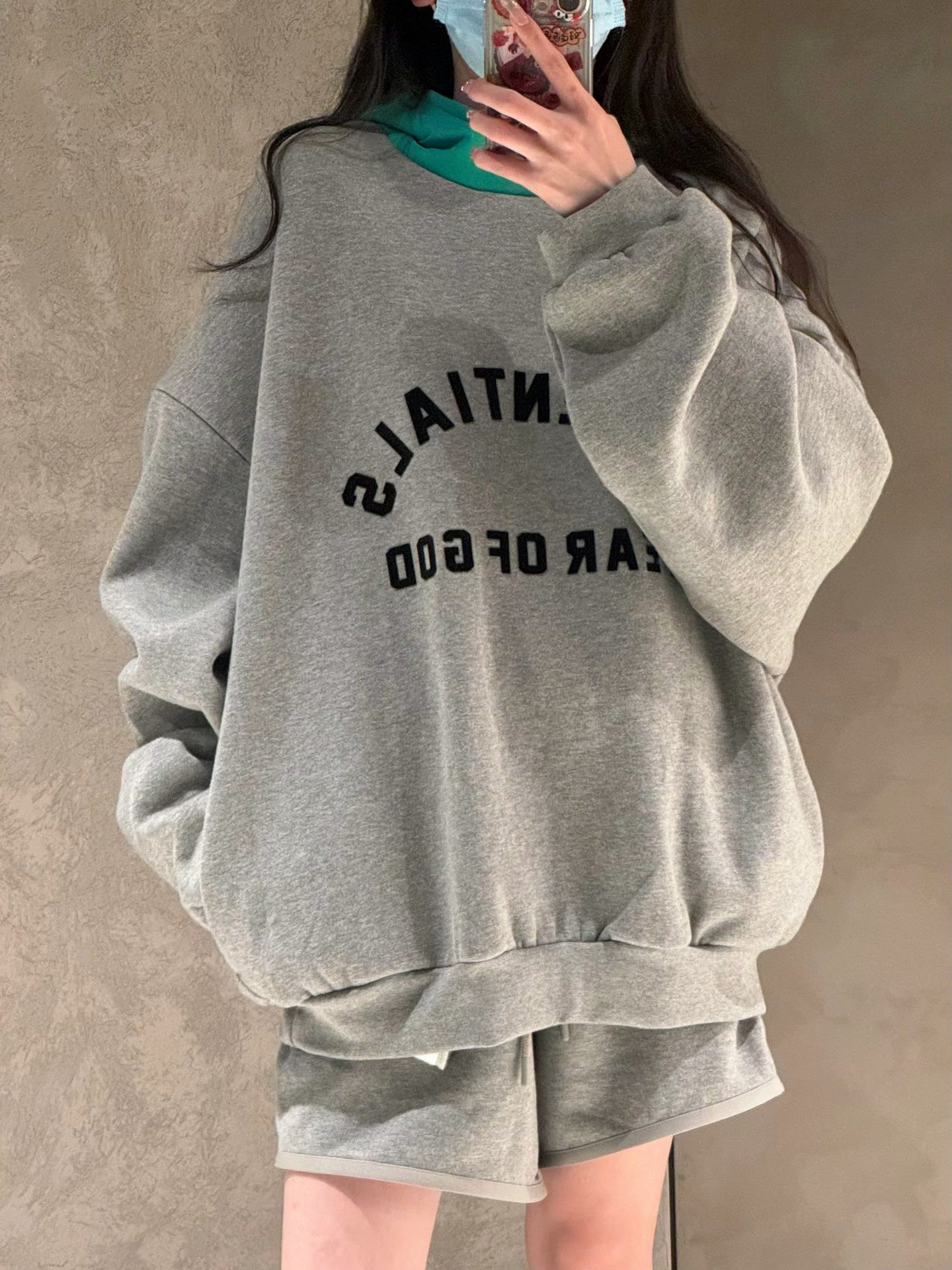 ESSENTIALS Nylon Fleece Hoodie/Dark Heather (202SP244313F）