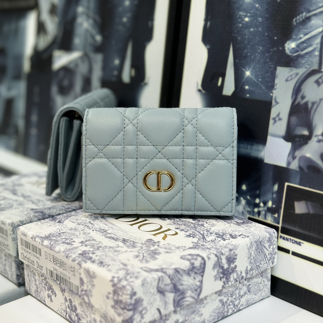 Dior Caro Cannage Bifold Coin Case in Black Leather（S5132UWHC-M900）