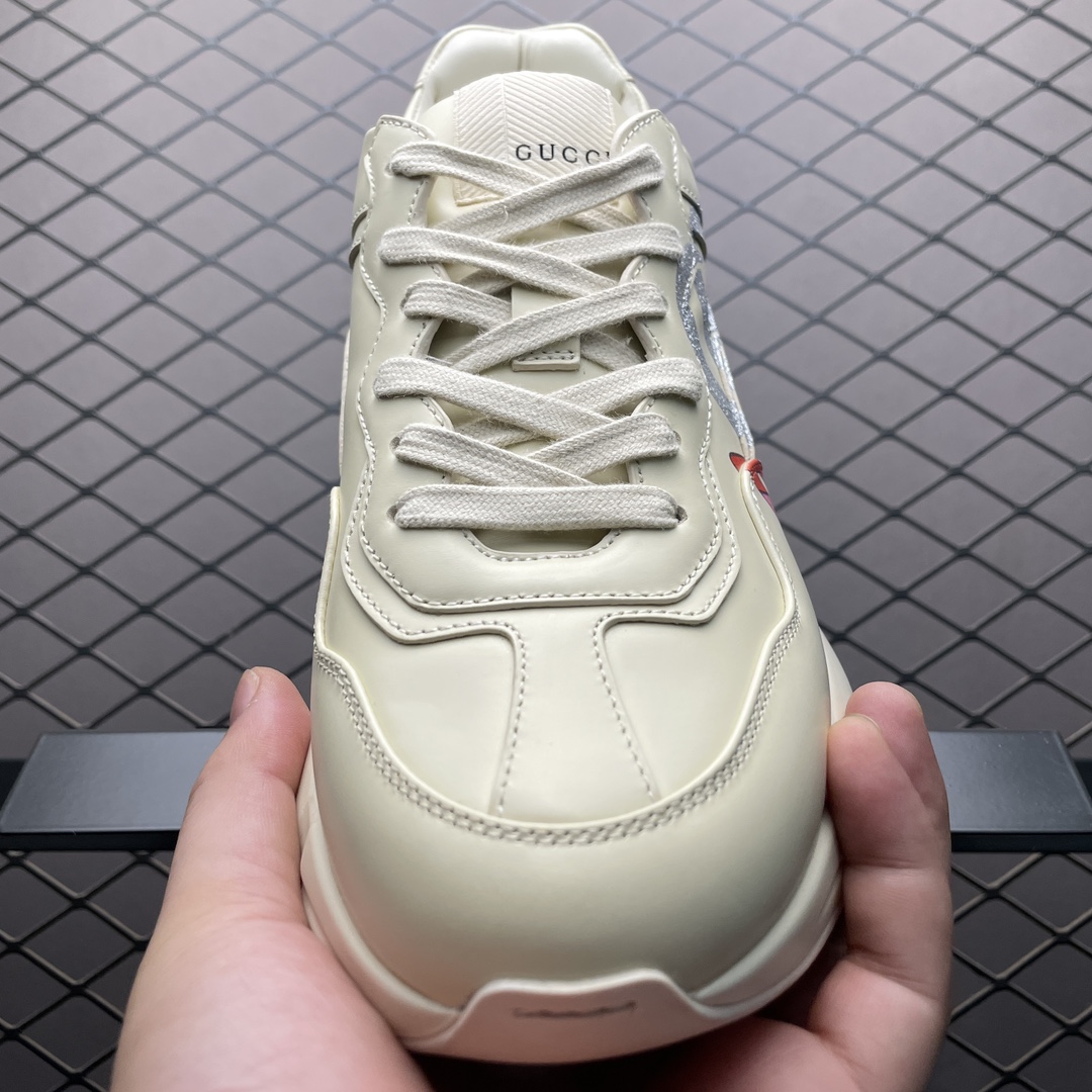 Gucci Ivory Leather Women's Rhyton Sneakers（800243 2SH00 9522）