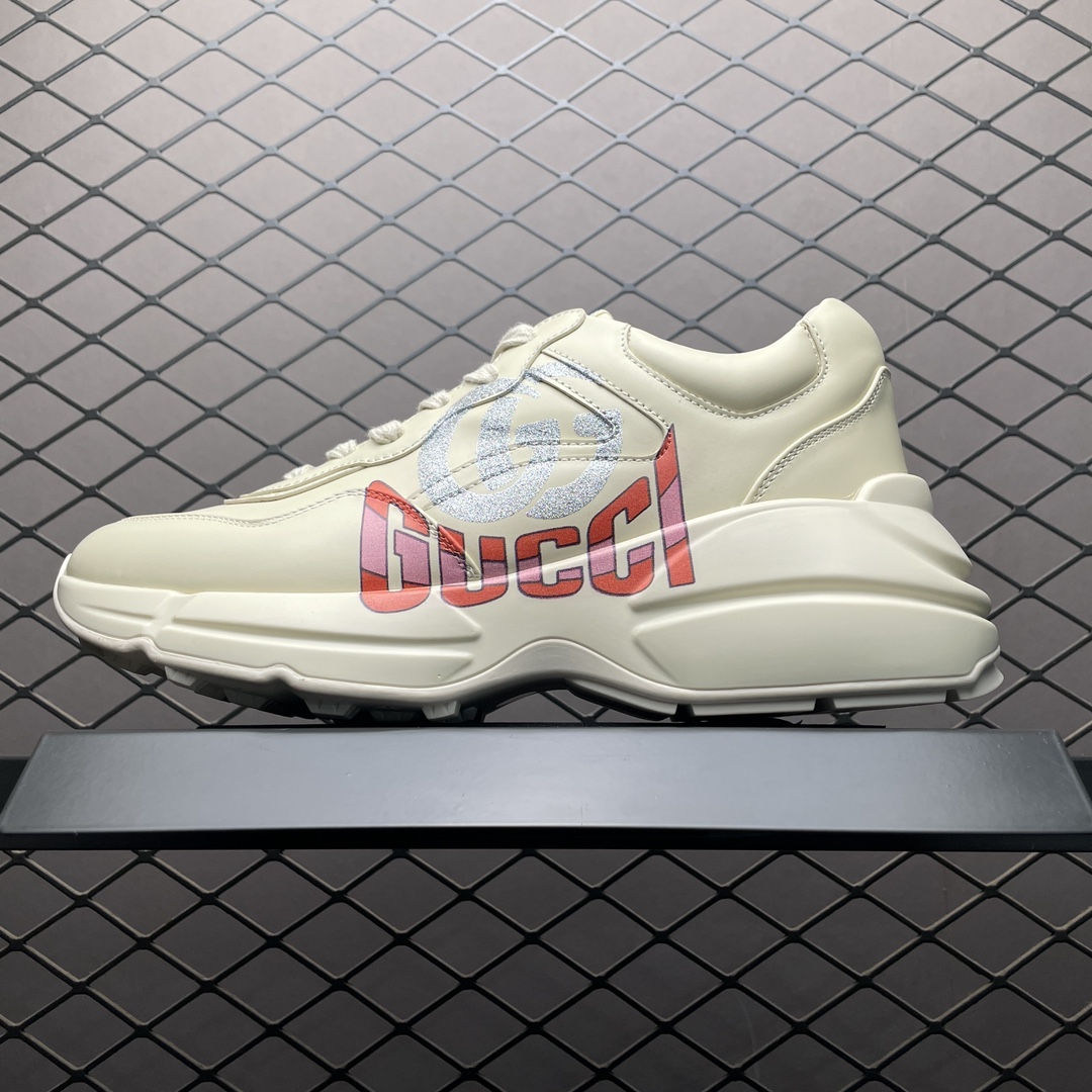 Gucci Ivory Leather Women's Rhyton Sneakers（800243 2SH00 9522）
