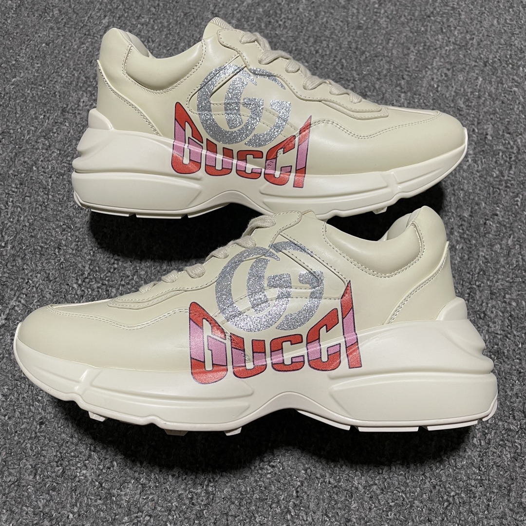 Gucci Ivory Leather Women's Rhyton Sneakers（800243 2SH00 9522）