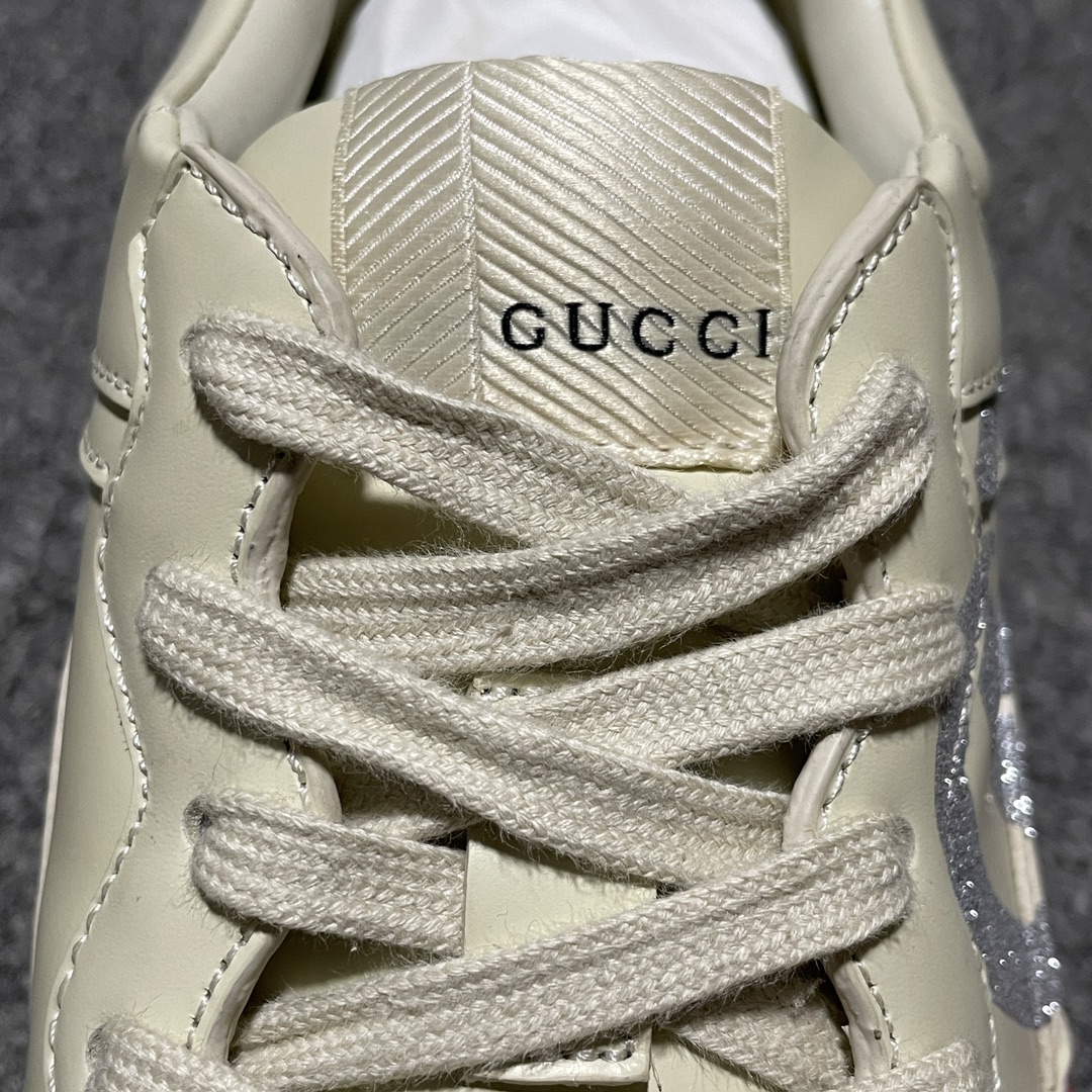 Gucci Ivory Leather Women's Rhyton Sneakers（800243 2SH00 9522）