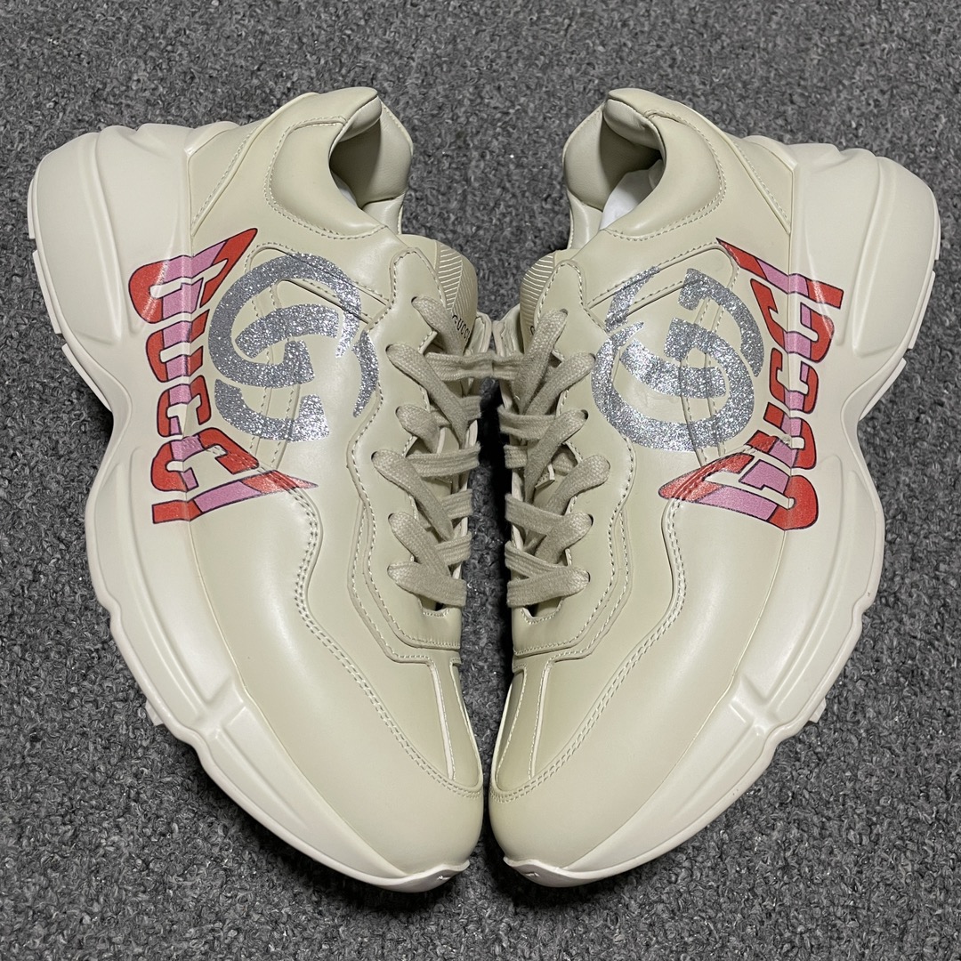 Gucci Ivory Leather Women's Rhyton Sneakers（800243 2SH00 9522）