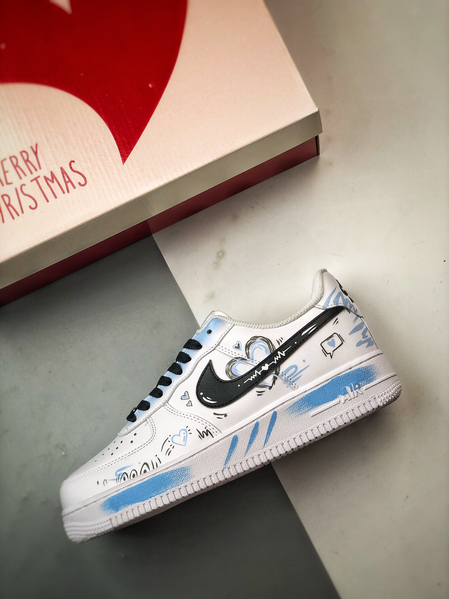 NIKE Air Force 1 '07 Low Tanabata Limited Edition Black, White, Blue Spray Paint（CW2288-111）