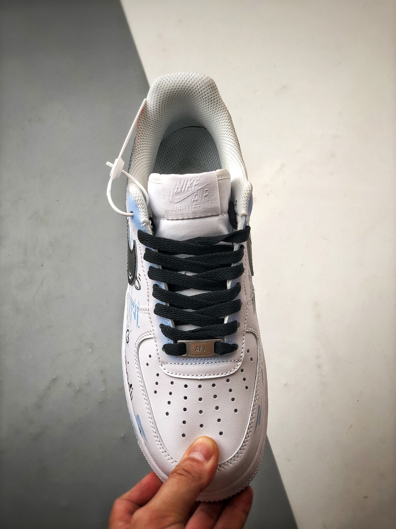 NIKE Air Force 1 '07 Low Tanabata Limited Edition Black, White, Blue Spray Paint（CW2288-111）