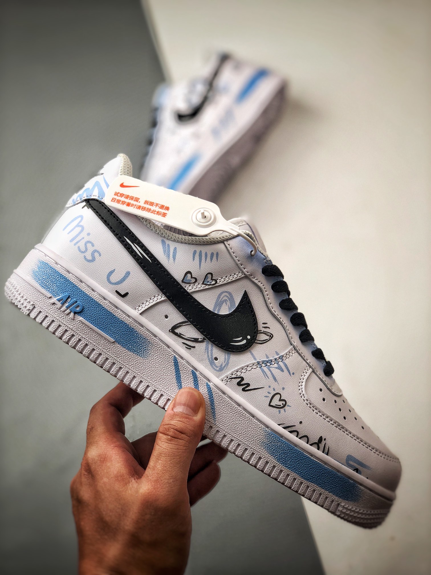 NIKE Air Force 1 '07 Low Tanabata Limited Edition Black, White, Blue Spray Paint（CW2288-111）