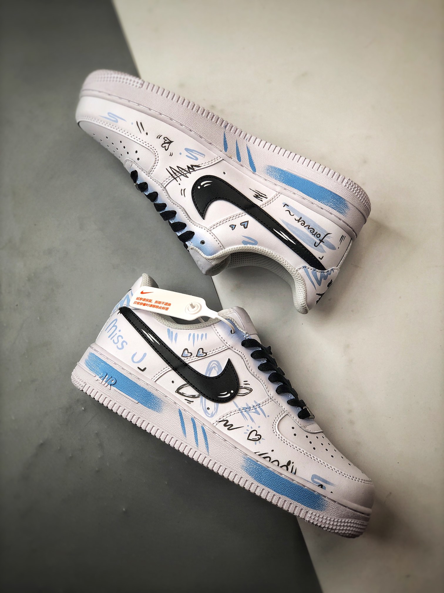 NIKE Air Force 1 '07 Low Tanabata Limited Edition Black, White, Blue Spray Paint（CW2288-111）