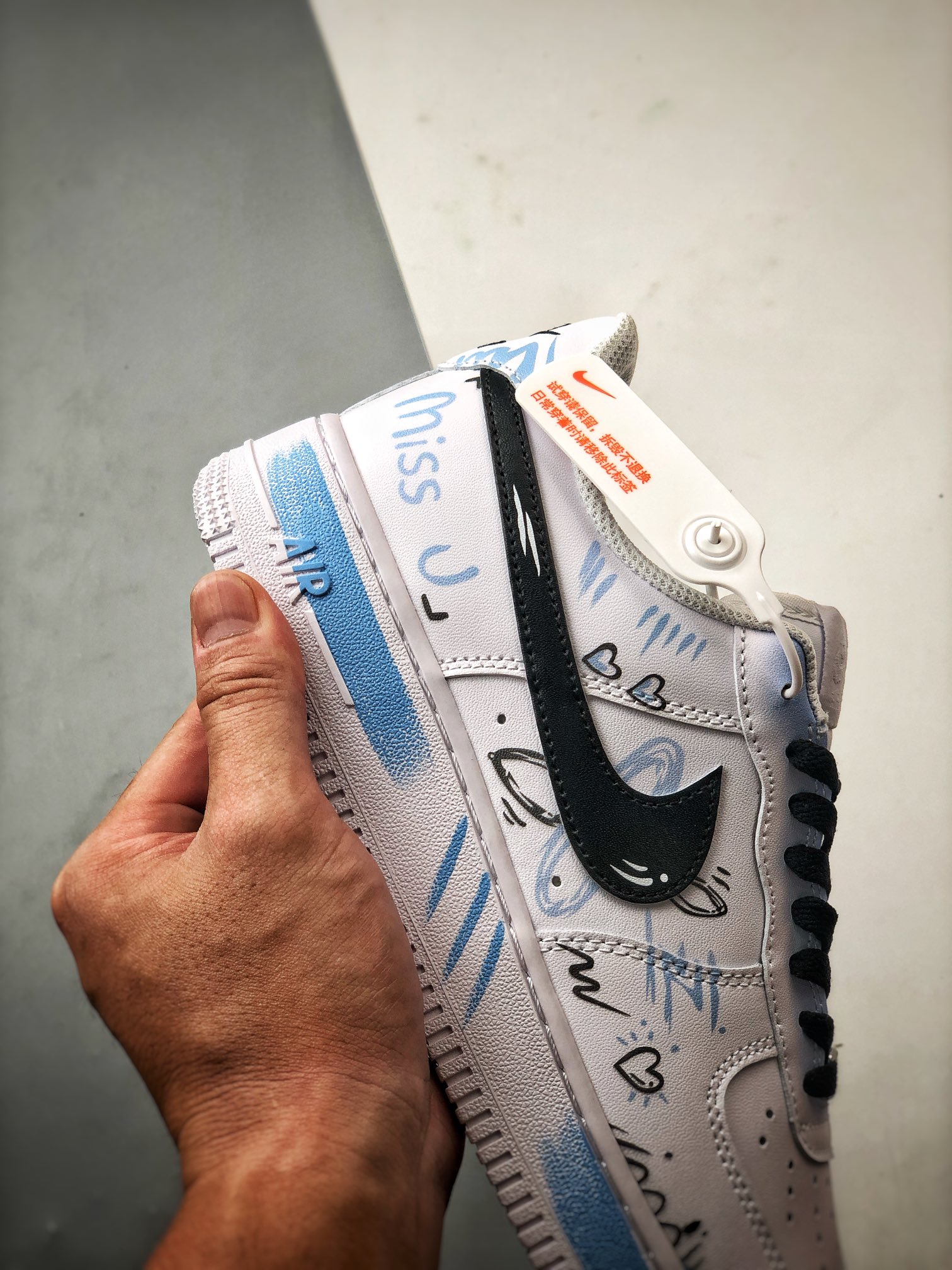 NIKE Air Force 1 '07 Low Tanabata Limited Edition Black, White, Blue Spray Paint（CW2288-111）