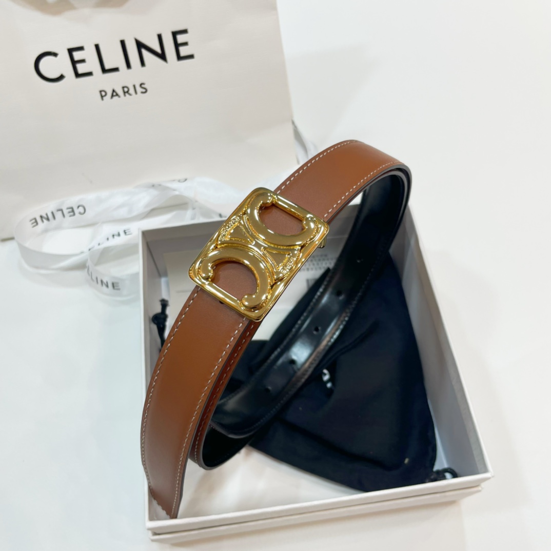 Celine Leather Belts Women's Black/White（45BIZ3APD38TW）