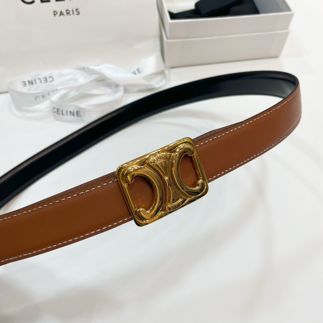 Celine Leather Belts Women's Black/White（45BIZ3APD38TW）