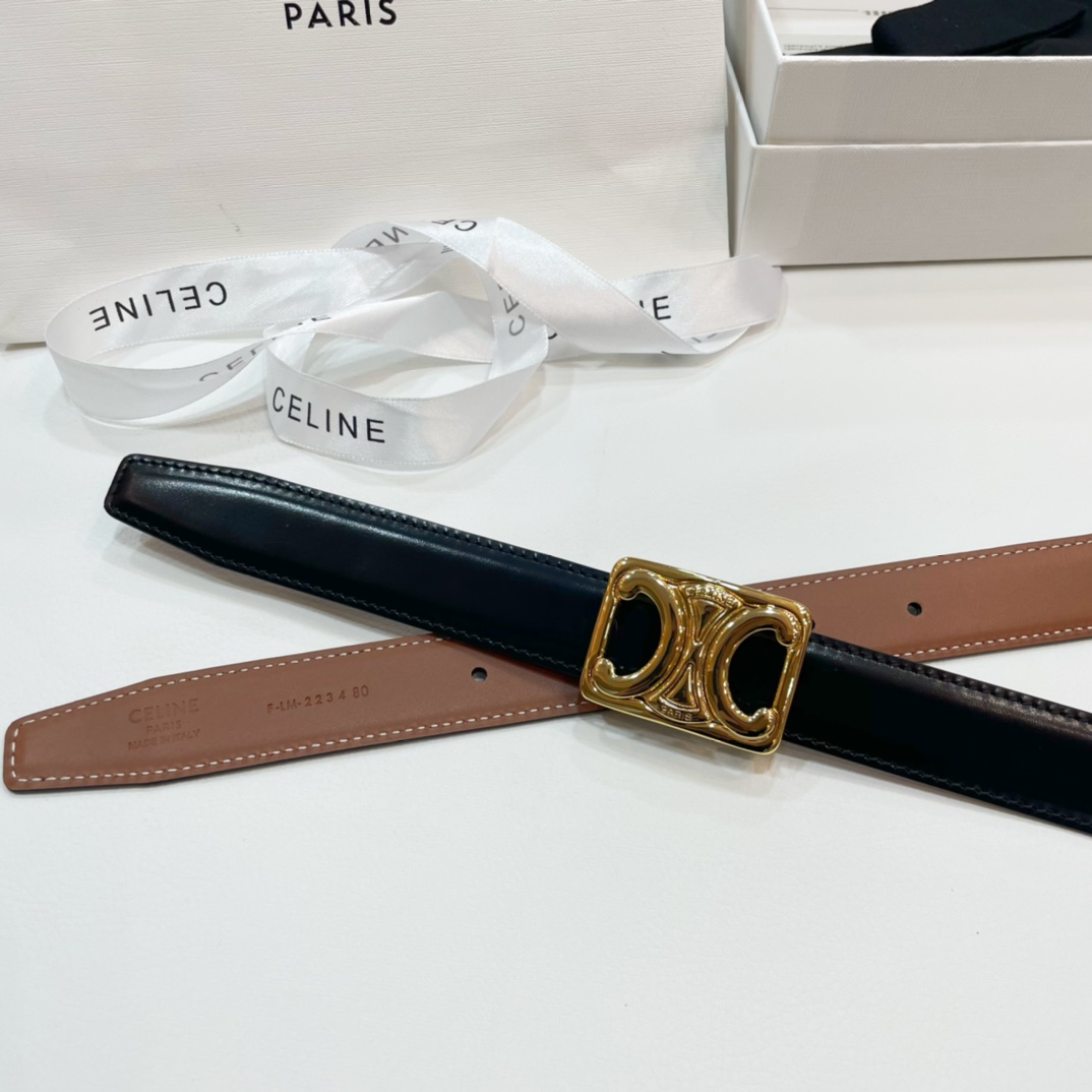 Celine Leather Belts Women's Black/White（45BIZ3APD38TW）
