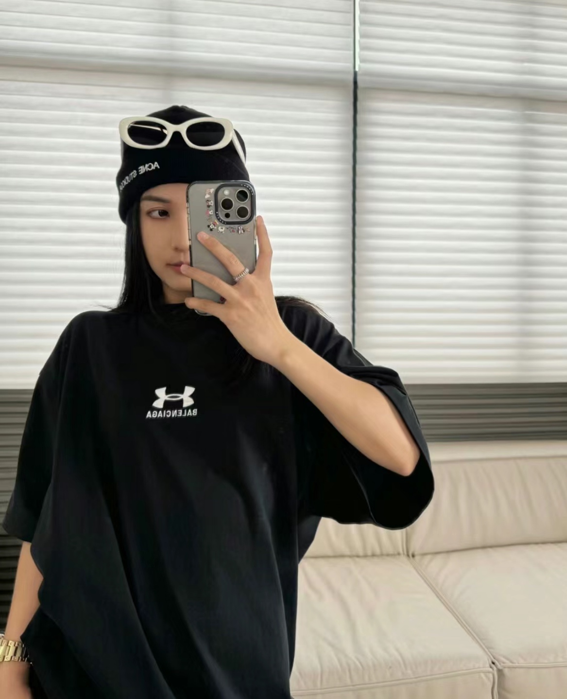 BALENCIAGA x Under Armour ® T-shirt Oversized Fit "Black/White"(787349TRVB79034）